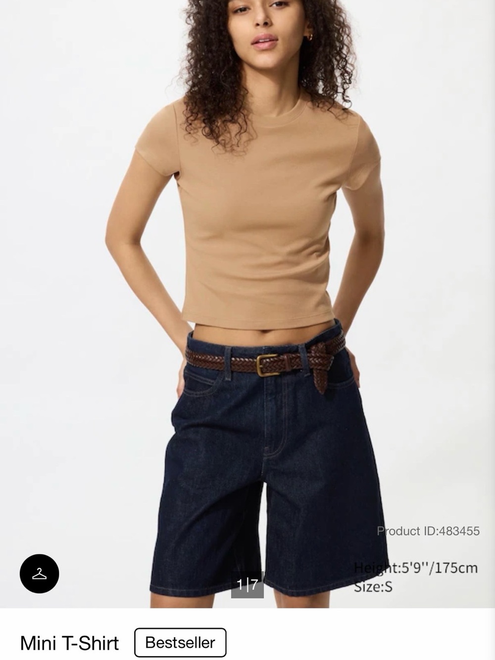 Uniqlo Mini Crewneck T-Shirt Tee in Camel Brown, Small